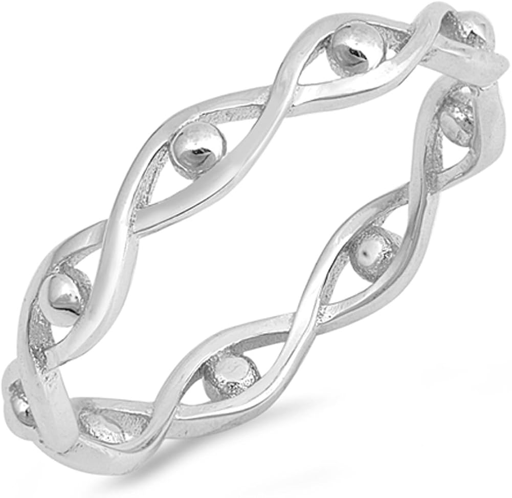 eternity infinity 珠子邪眼可叠放戒指纯银戒指尺寸 2-10 : 亚马逊